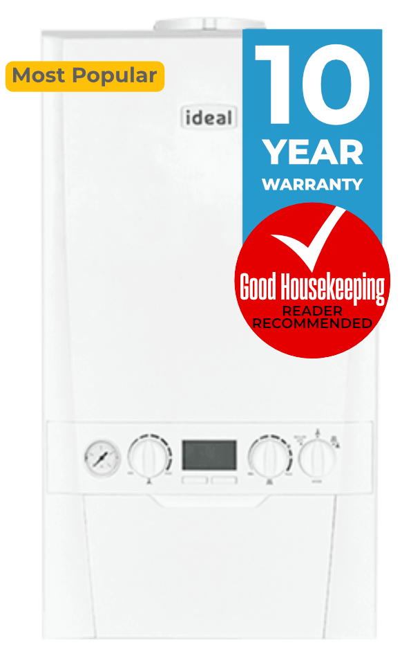 Ideal boiler with 10-year warranty.