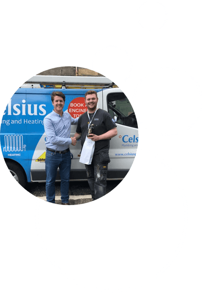 Michael with one of the Celsius Plumbing and Heating team.