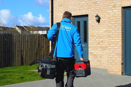 Celsius heating engineer arrives to fix an Ideal Logic boiler at Edinburgh home.