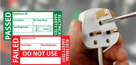 Pat testing showing pass and failed stickers 