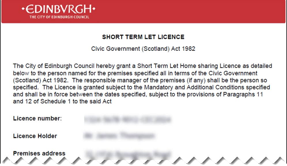 A short term let licence for landlords in Edinburgh looks like this.