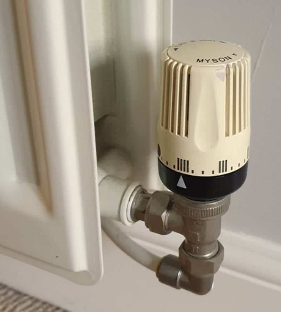 Photo of the a thermostatic radiator valve to be repaired or replaced in an Edinburgh home.