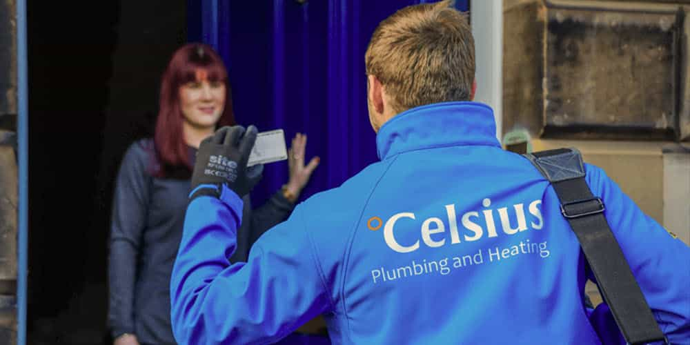 Celsius heating engineer arriving at landlord gas safety check in Edinburgh.