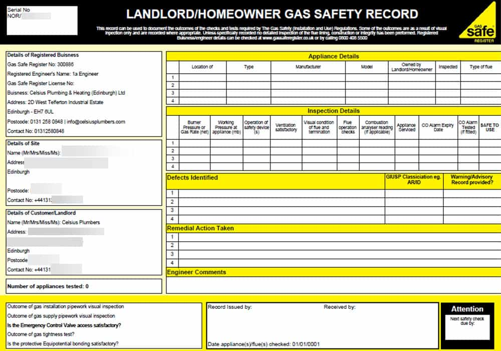 Example of how a gas safety record looks.