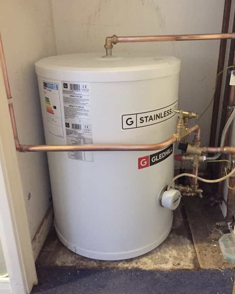 Newly installed unvented hot water tank in this Edinburgh home.